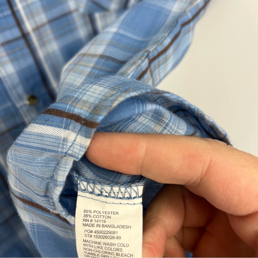 Ely Cattlemen Size Medium Pearl Snap Blue Plaid Short Sleeve Western Shirt AA4 - Picture 6 of 7